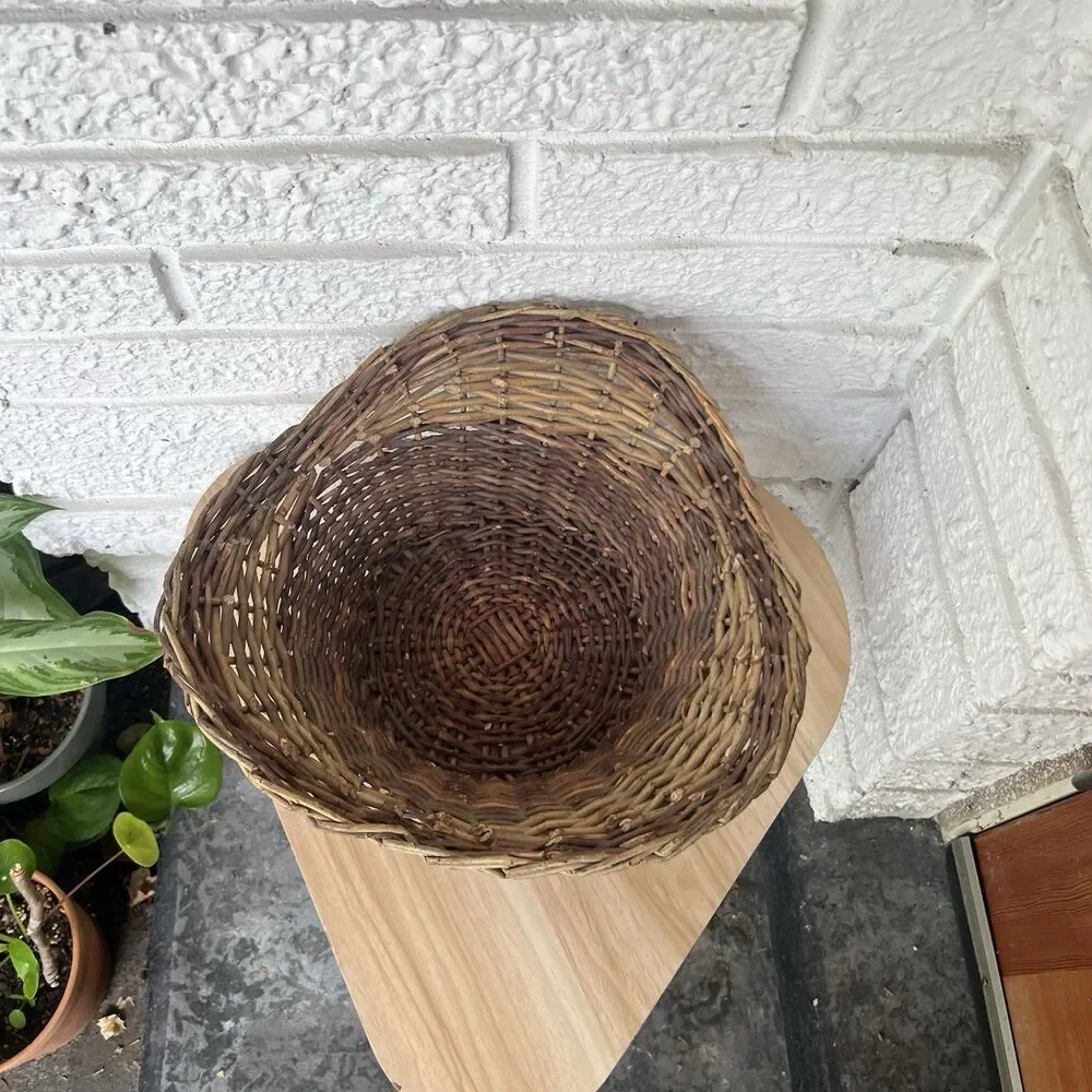 VTG Asymmetrical Decorative Wicker Basket Catchall Brown Farmhouse Minimalist